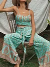 Floral Printed Wide Leg Two-Piece Suits