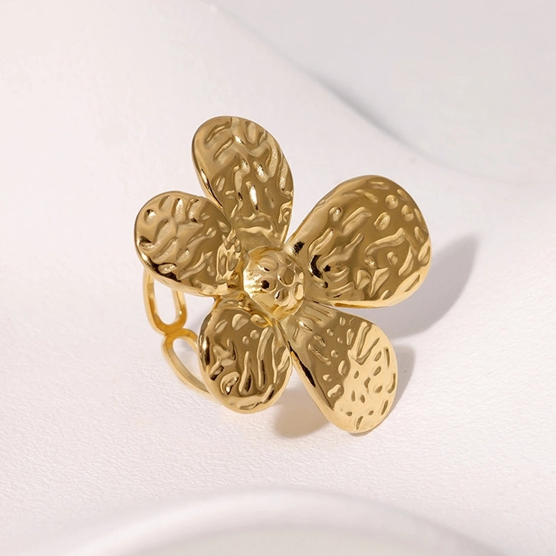 Elegant Sweet Flower 304 Stainless Steel 18K Gold Plated Open Rings