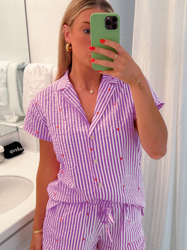 Mature Women Casual Summer New Striped Home And Outside Wear Suit