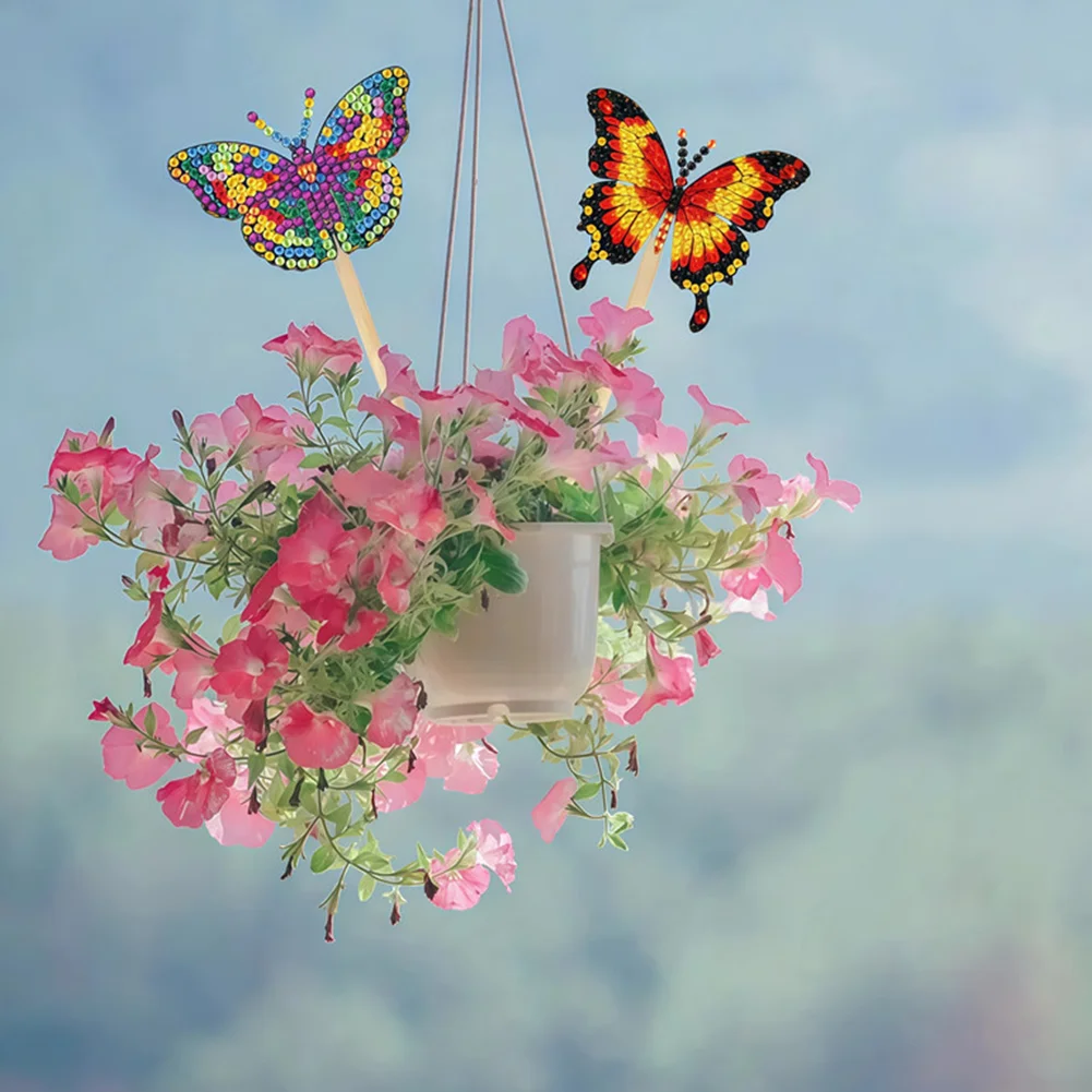 6Pcs Diamond Painting Kits Garden Stakes Diamond Art Kits (Butterfly A)