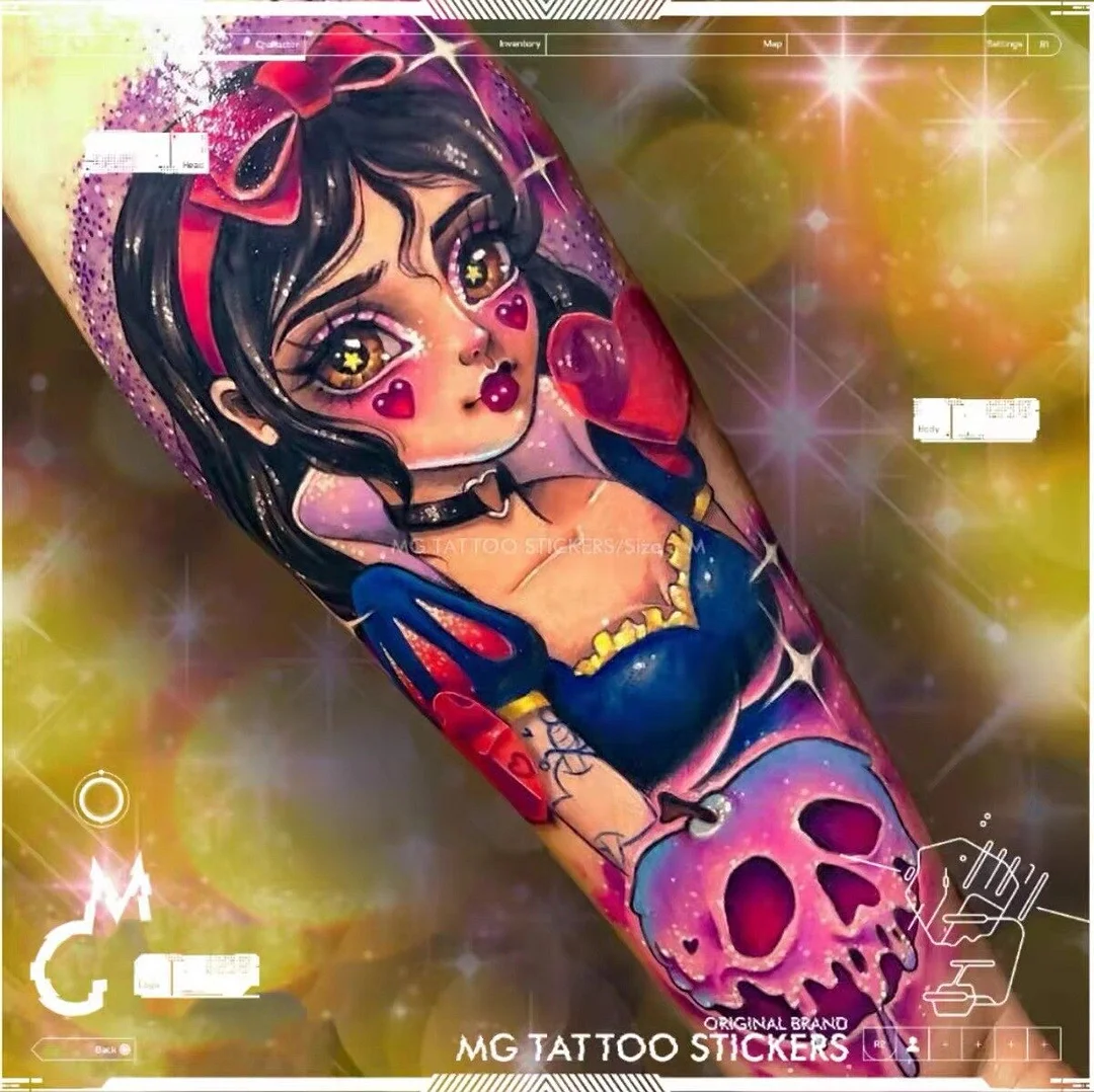 Sdrawing Temporary Tattoo Sticker Anime Cartoon Cute Pink Hair Girl Flower Necklace Fake Tatto Flash Tatoo Art for Women Men