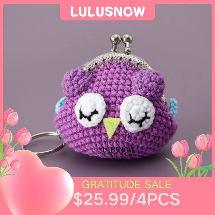 Lulusnow Handmade Purple Bird Crochet Coin Purse Keychain Bag Pendant Gift for Her/Friend/Kids