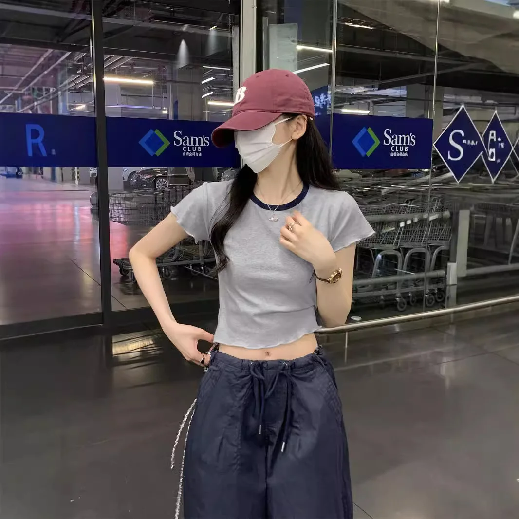 Brownm Brownm Color Short-Sleeved T-Shirt Women 2024 Summer New Slim Show Thin And Versatile Short Shoulder Students Pure Color Top Tide