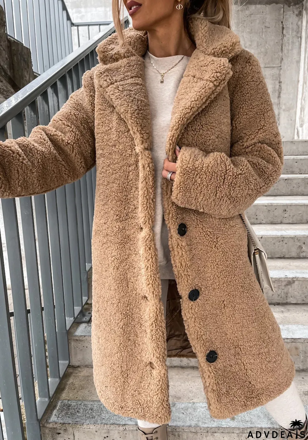 Autumn And Winter Women's Fleece Long-Sleeved Turndown Collar Women's Long Coat