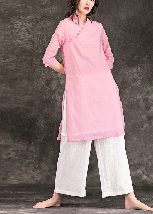 VCSHOES v neck Three Quarter sleeve linen dress Metropolitan Museum Neckline pink shift Dress Summer