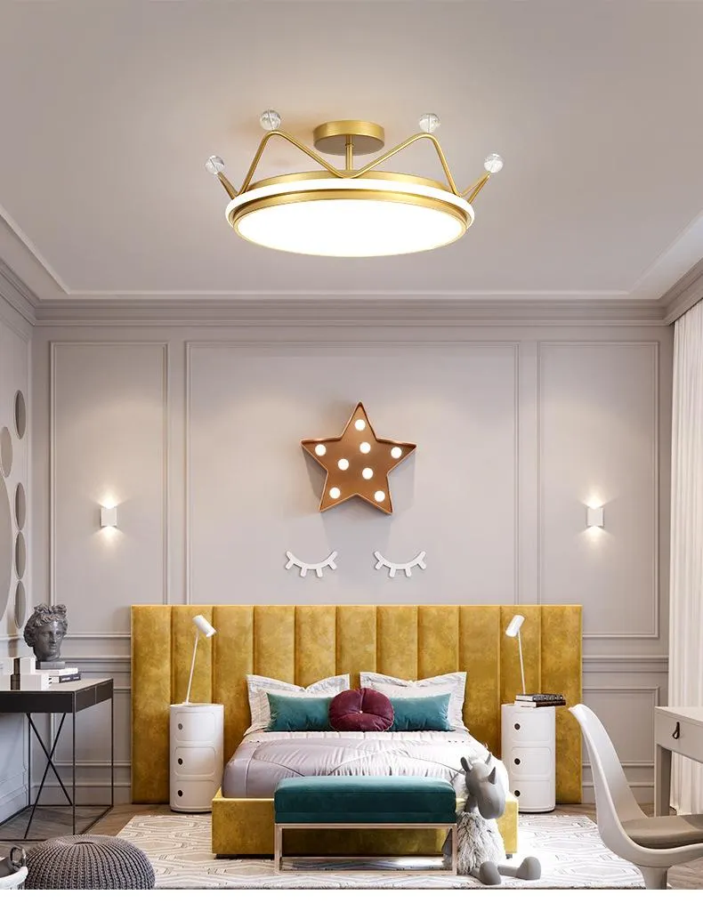 Golden crown chandelier bedroom ceiling lamp simple modern warm luxury ...