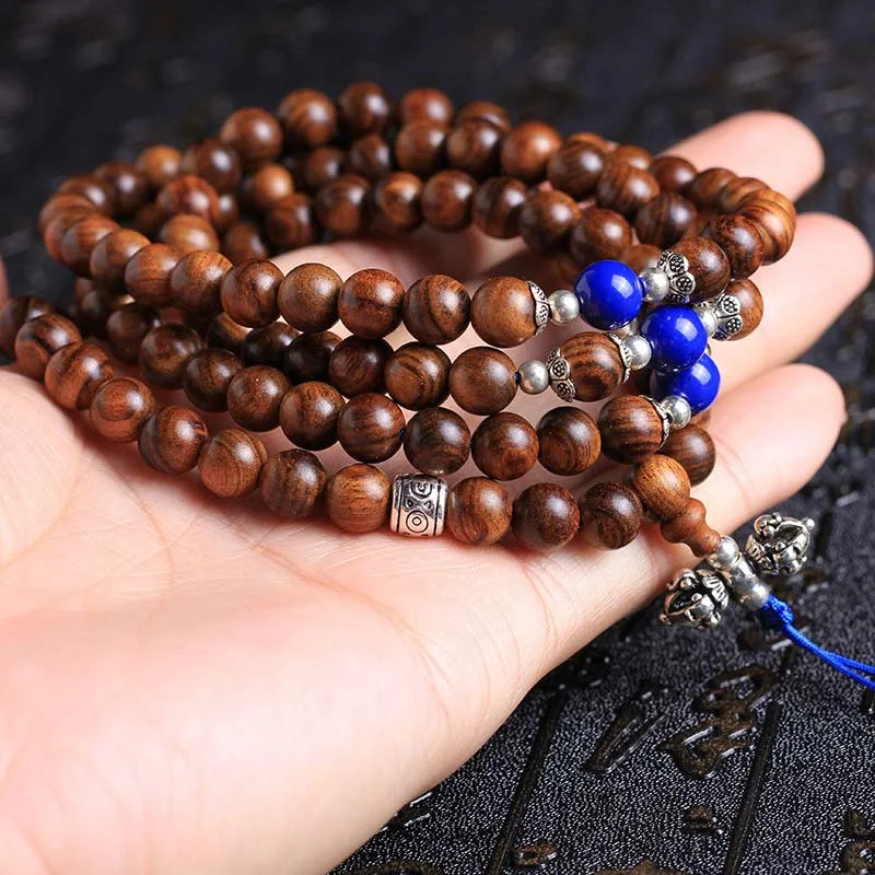 108 Beads Natural Rosewood Necklace Healing Bracelet Mala
