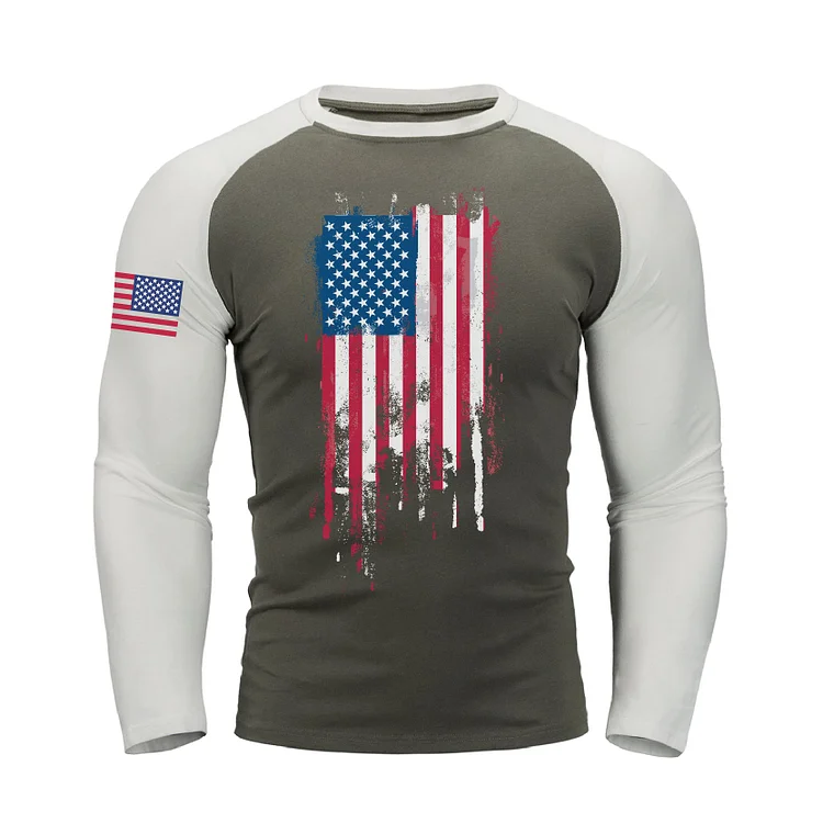 DISTRESSED USA FLAG RAGLAN GRAPHIC LONG SLEEVE