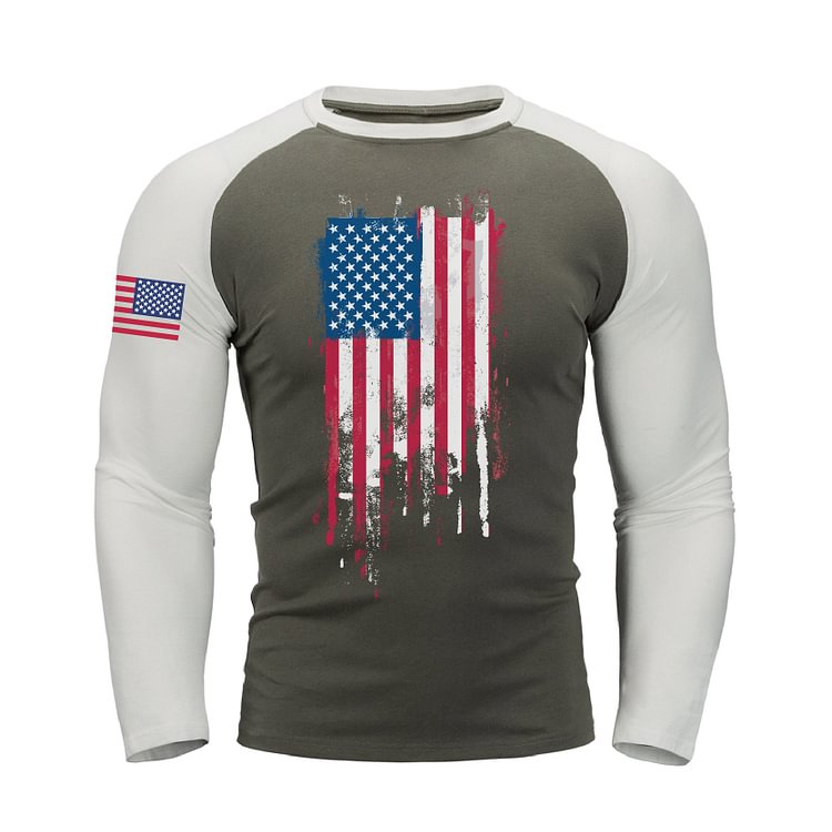 DISTRESSED USA FLAG RAGLAN GRAPHIC LONG SLEEVE