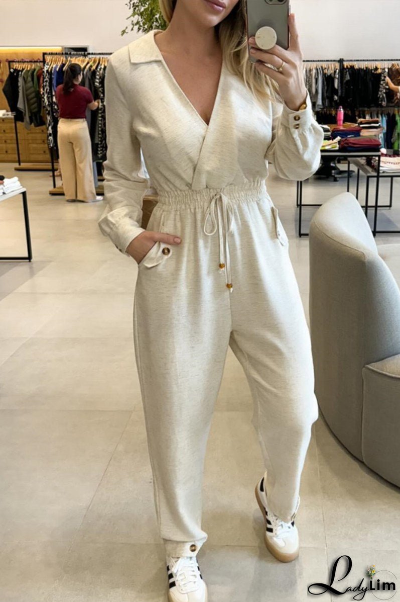 Casual Patchwork V Neck Fitted Jumpsuits(3 Colors)
