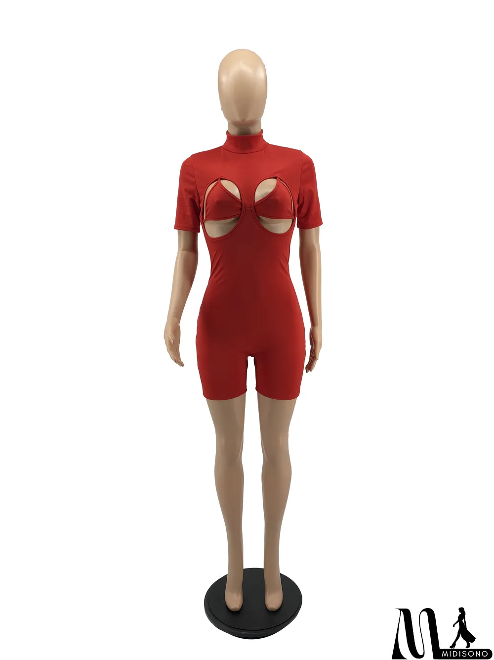 MidiSono - Solid Sexy Turtleneck Hollow Tight Rompers