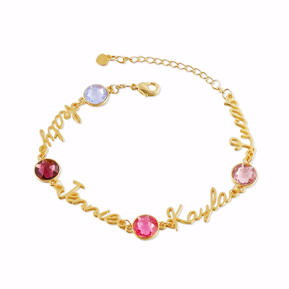 Personalisierter 4 Namen mit Geburtsstein Armband n4-b4 Kettenmachen