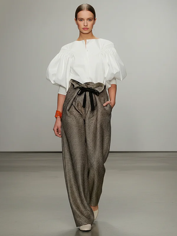 Puff Sleeves Buttoned Solid Color Blouses&Shirts Tops