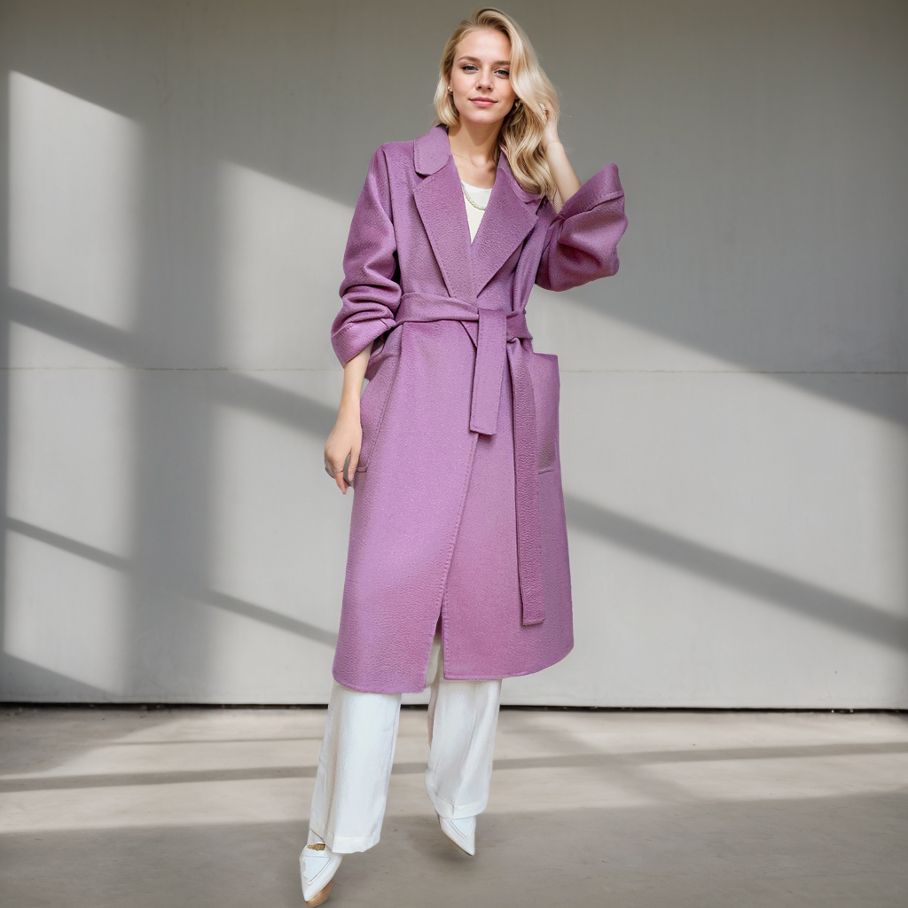 Women's 100% Wool Coat Water Ripple 2 Pockets REAL SILK LIFE