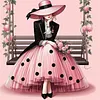 Pink Polka Dot Lady Full 11CT DIY Stamped Needlework Embroidery Kit 15.75x15.75inch Embroidery Needlepoint Starter Kits Cross Stitch Art and Crafts Kits for Beginners Adults Home Decor