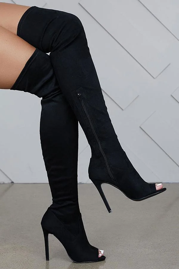 Solid Color Peep Toe Modern Stiletto Boots