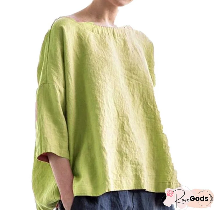 3/4 Sleeve Solid Casual Crew Neck T-Shirt