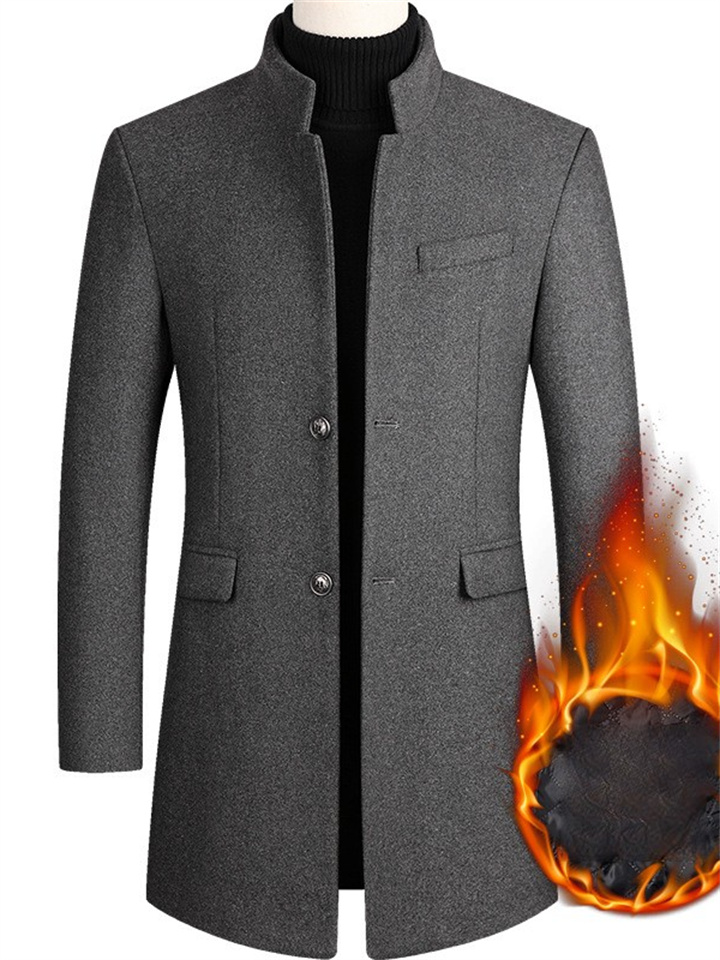 Men's Winter Coat Wool Coat Overcoat Short Coat Daily Wear Vacation Winter Fall Wool Thermal Warm Outdoor Outerwear Clothing Apparel Fashion Warm Ups Solid Colored Pocket Turndown Single Breasted