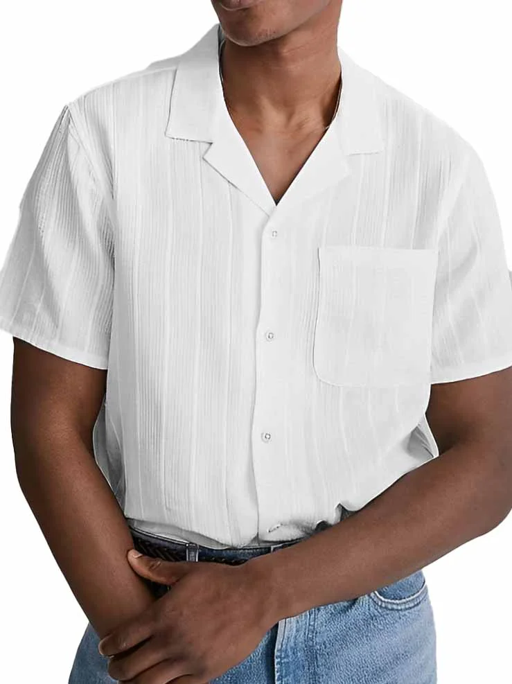 Men's Fashion Casual Cuban Collar Pocket Lapel Short Sleeve Shirt