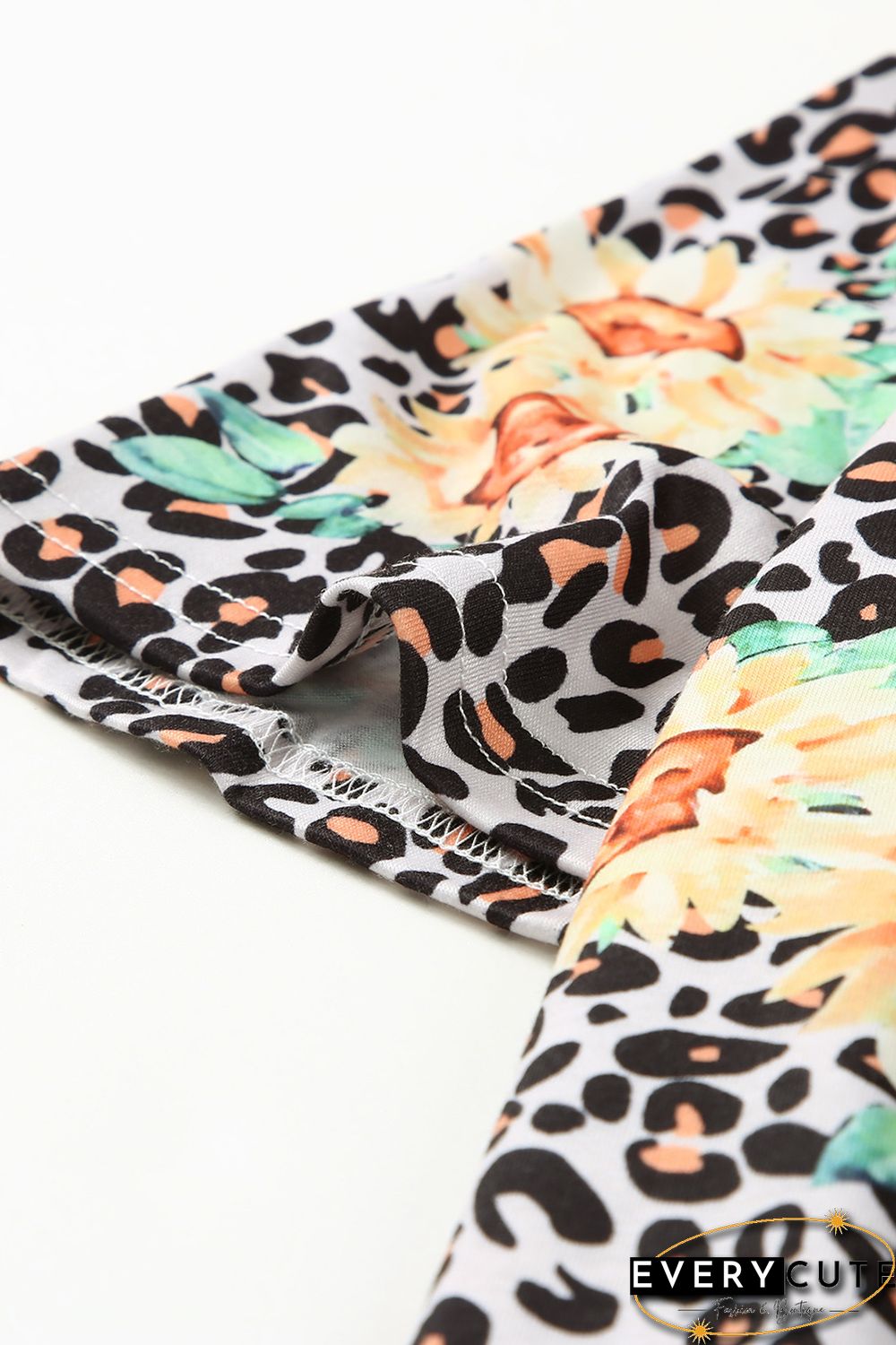 Leopard Sunflower Hollow Out Criss-cross Tee
