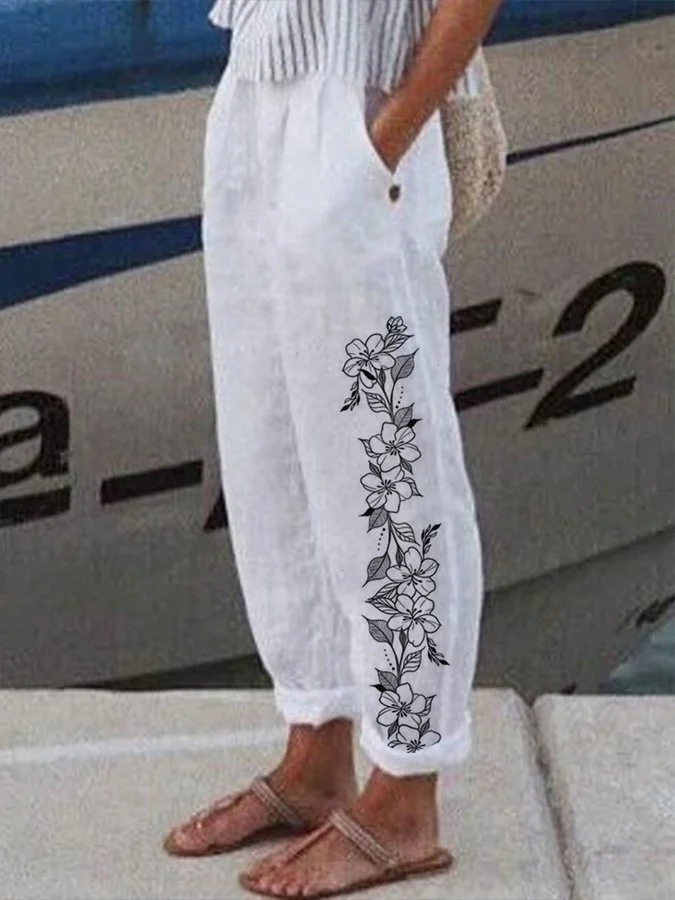 Women's Floral Chain Print Casual Cotton Pants