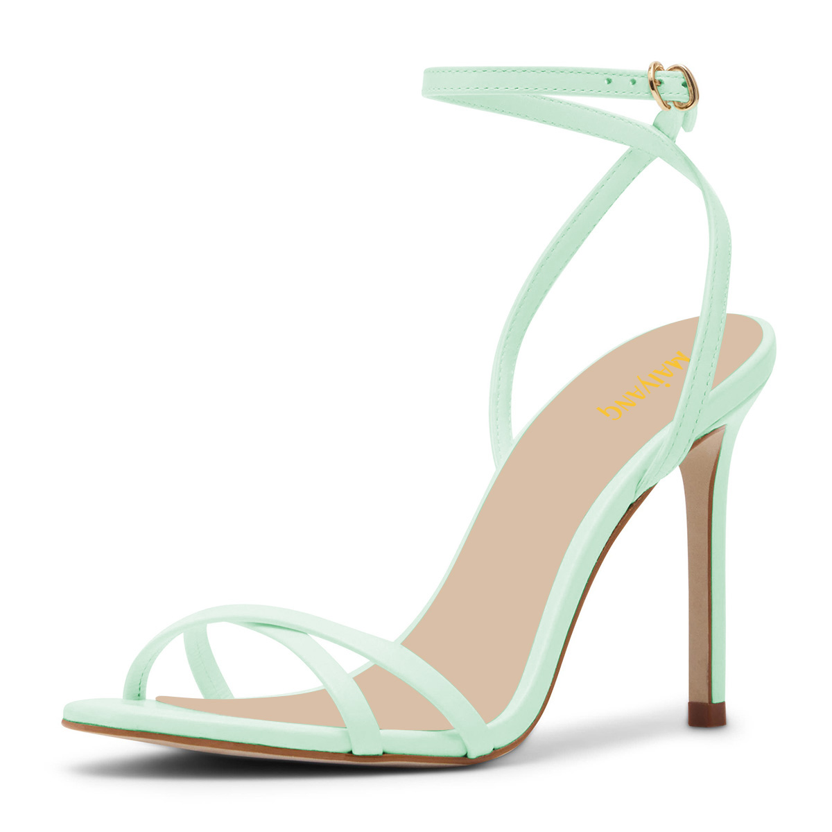 Light Green Open Toe Crisscross Strap Sandals Stiletto Heels Nicepairs