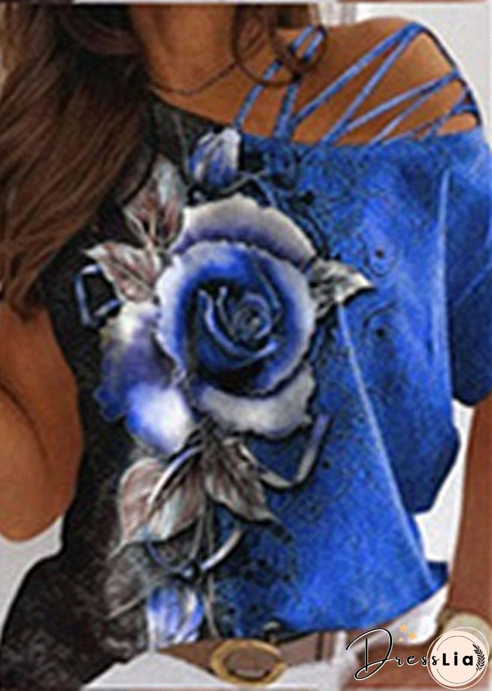 Women's T-shirt Summer New Fashion Women's Rose Flower Printed Casual Strapless Short Sleeve T-shirt Loose Soft and Comfortable Thin Top Shirt XS-5XL