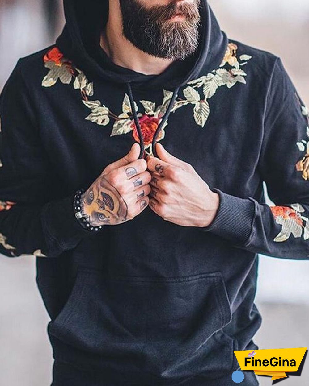 Fashion Mens Floral Embroidery Sweatshirts Hoodie