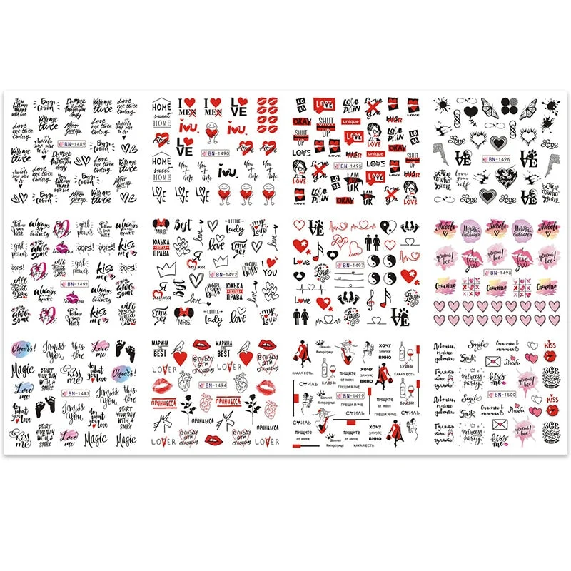 12pcs Fall Nail Stickers Set Maple Leaves Alphabet Flower Nail Water Stickers Transfer Decals Sliders DIY Manicures Decoration-Nail Inspo