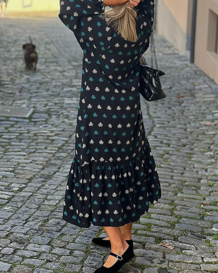 Printed Button Loose Dress