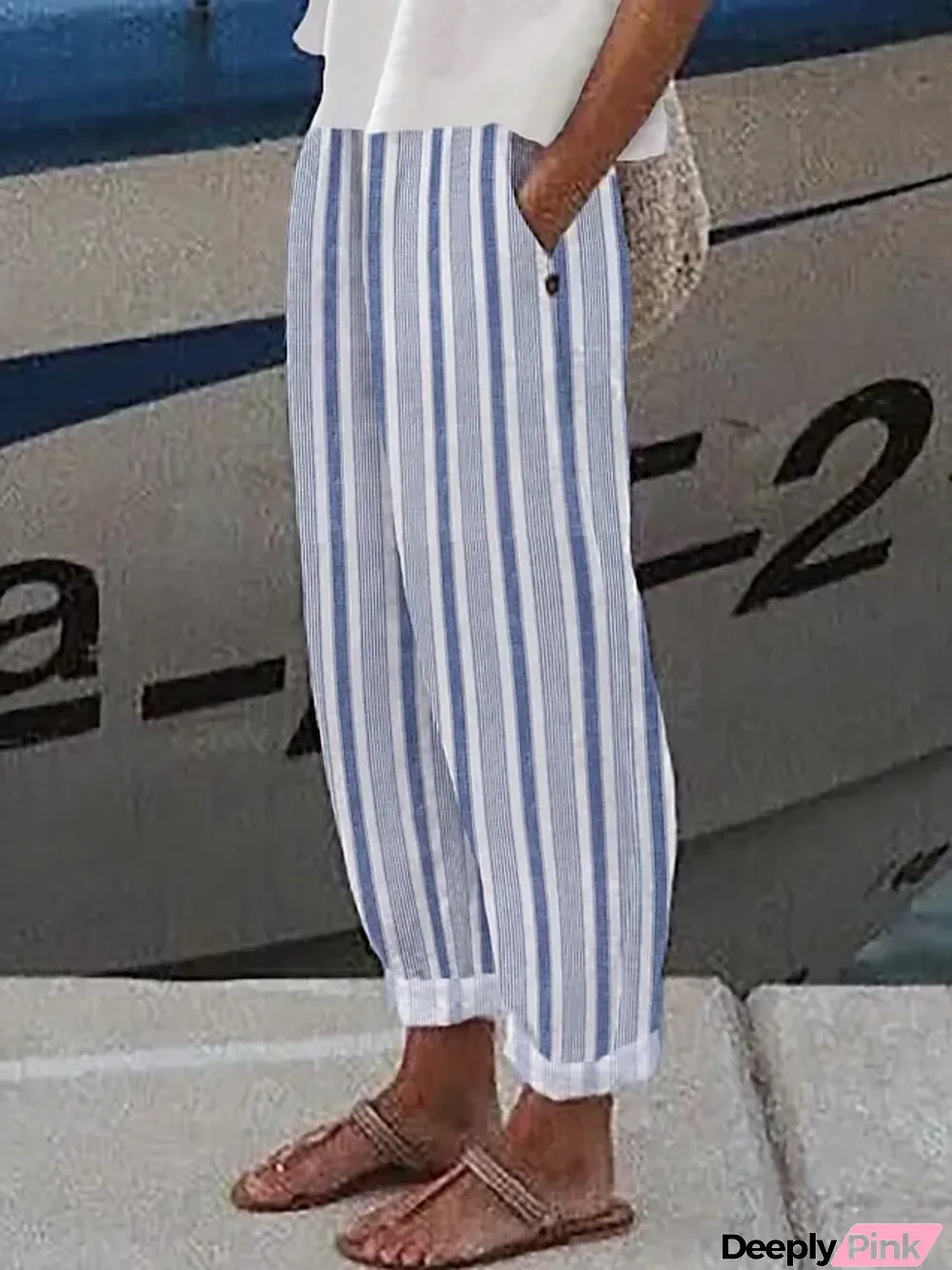 Women's Linen Pants Baggy Straight Full Length Baggy Print Micro-elastic Classic Casual Daily Office Casual Daily Light Yellow Light Gray S M All Seasons