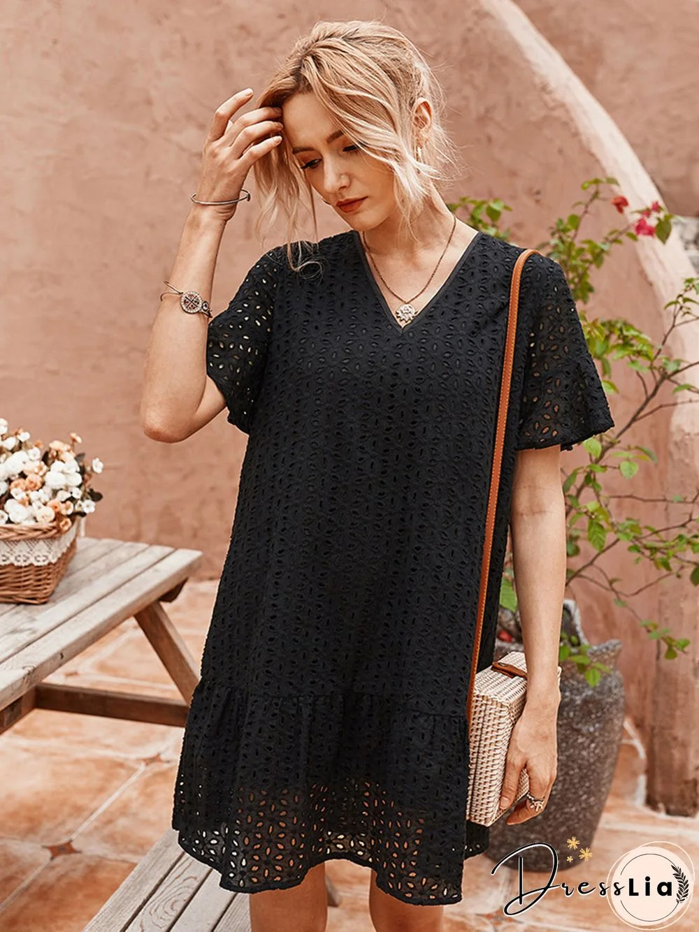 Polka Dot Hollow Out Mini Dress