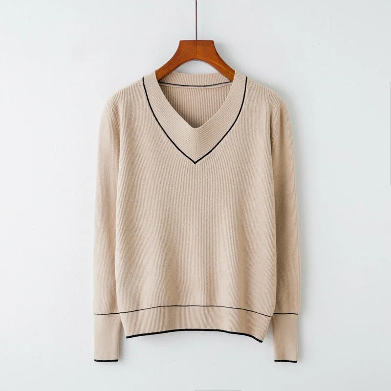 Hirsionsan Autumn Winter Sweater Women 2019 V-neck Knitted Pullover Female Soft Basic Cashmere Jumper Casual Loose Sweaters