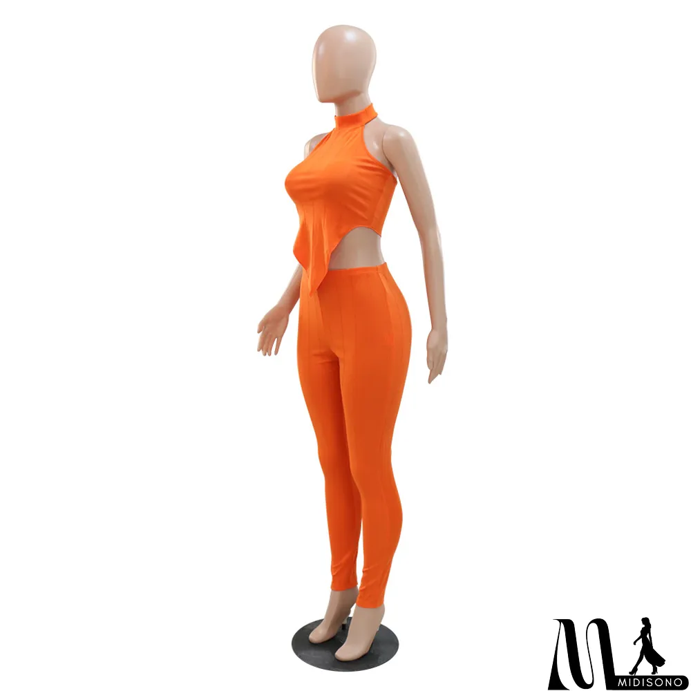 MidiSono - Halter Neck Top Slim Pants Casual Two-piece Set