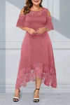Plus Size Lace Stitching Cold Shoulder Maxi Dresses