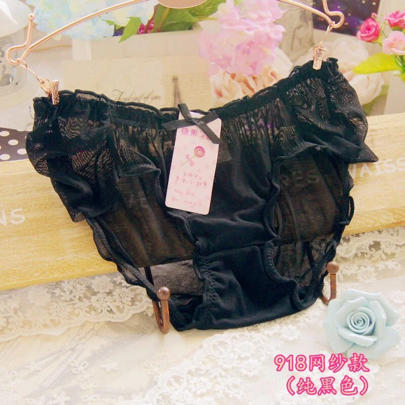 Billionm Ladies Sexy Transparent Mesh Panties Girl Mid-waist Panties Japanese Lace Print Underwear Women Panties