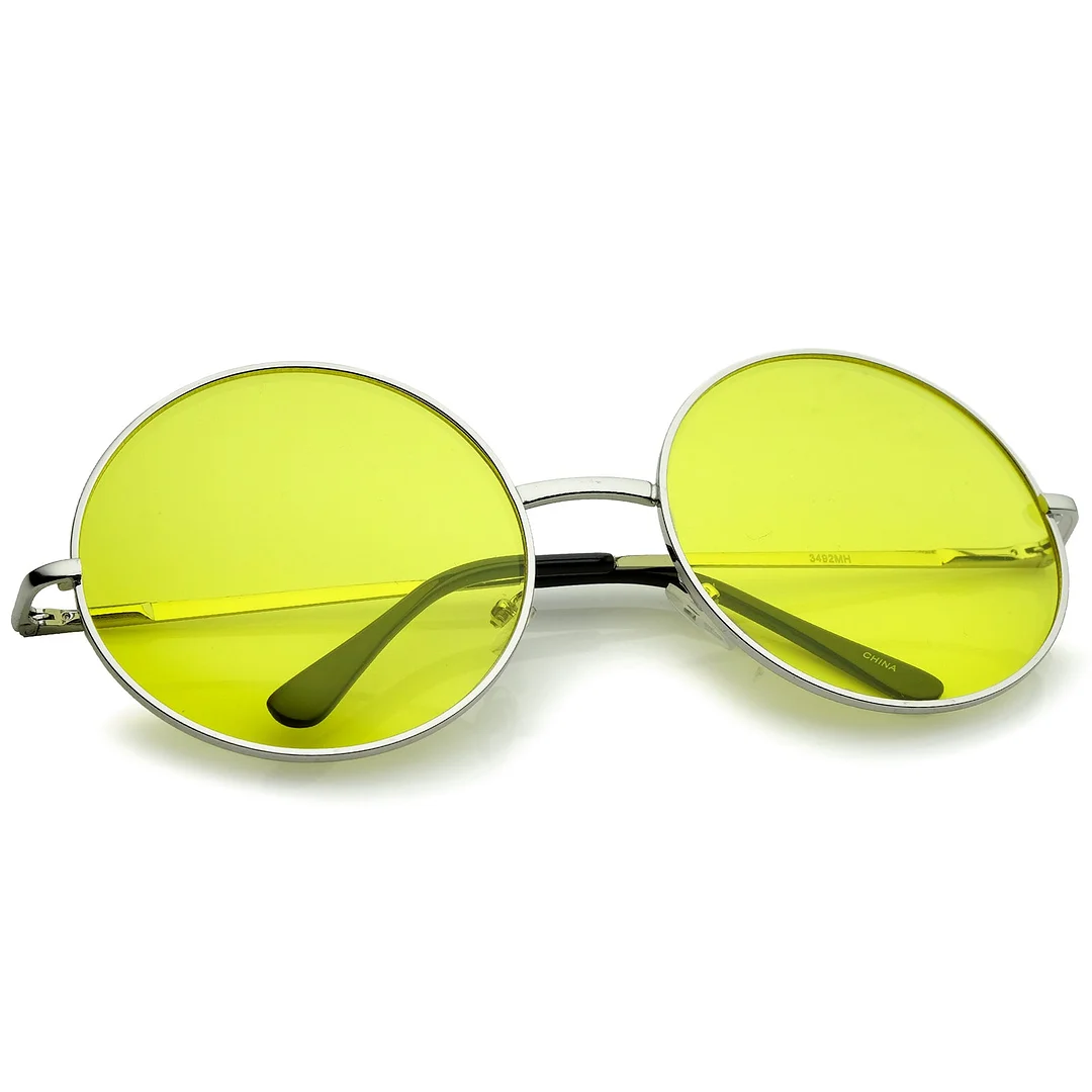 Super Oversize Slim Temple Colorful Lens Round glasses 61mm