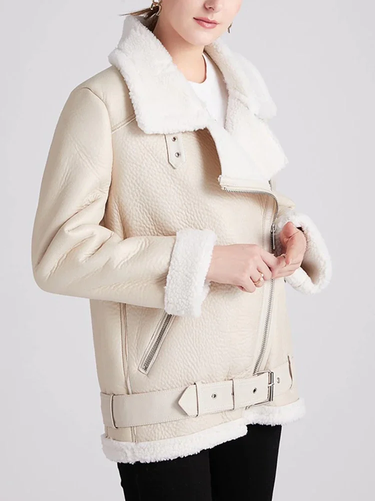 Thick Faux Leather Fur Sheepskin Coat 