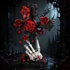 Gothic Floral Flower Model Set Eye-Catching Table Centerpiece Horror Skeleton Bouquet Building Set for Adults Kids Holiday Birthday Gift (Cross)