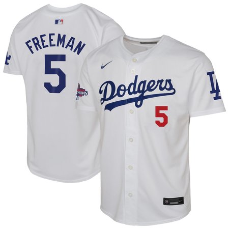 Youth Los Angeles Dodgers #5 Freddie Freeman  White 2024 World Series Champions Limited Player Jersey