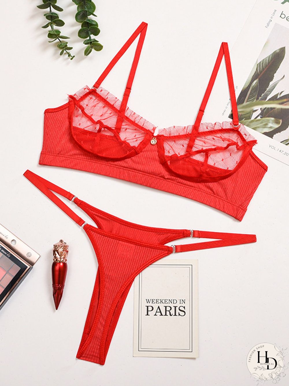 Lace Mesh Eyelashes Lace Sling Lingerie Set