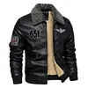 Men's Vintage Leather Bomber Jacket with Fur Collar - Warm Fleece Lined Winter Aviator Tactical Motorcycle Coat by Inlyline
