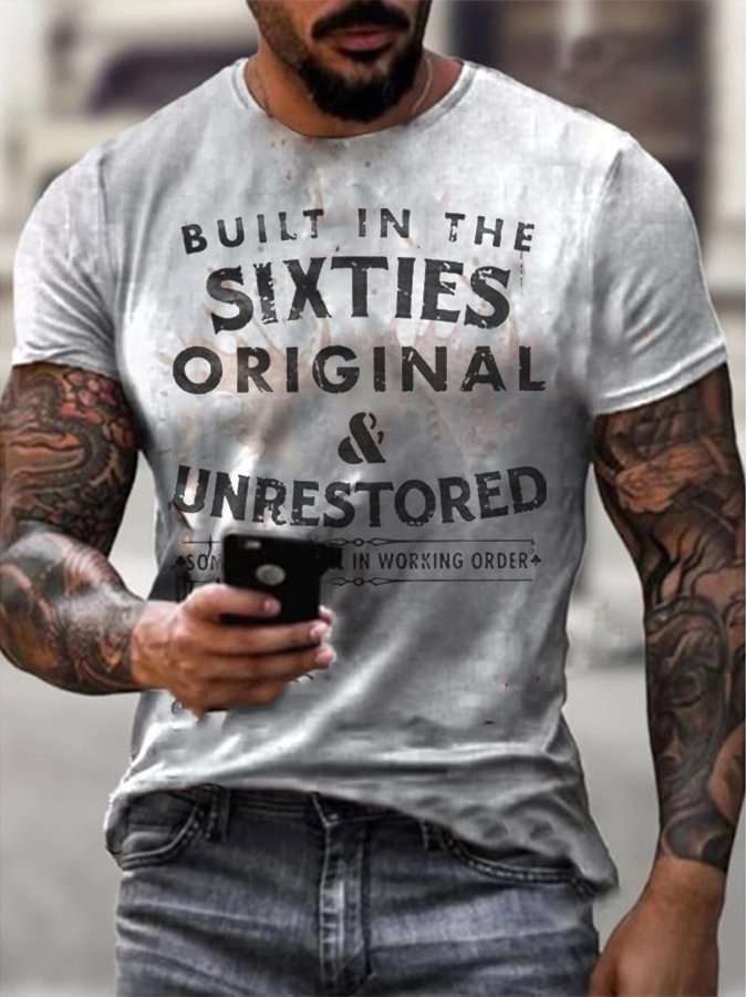 Mens Built In The Sixties Unrestored Motorcy Printed T-shirt-Compassnice®