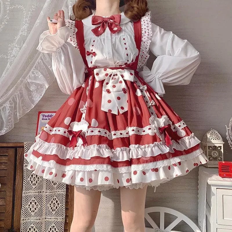 White Shirt Bow Tie with Red Dot Sweet Lolita SK Dress SP15902