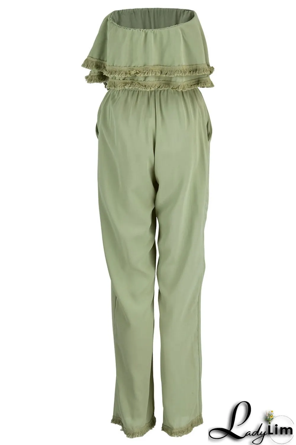 White Casual Solid Patchwork Strapless Straight Jumpsuits
