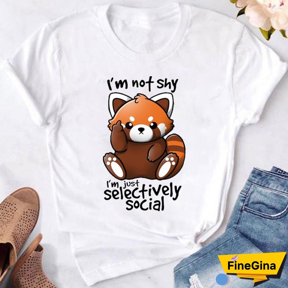 Panda I'm Not Shy I'm Just Selectively Social Print T-shirts For Women Summer Fashion Casual Short Sleeve Round Neck Ladies Tops