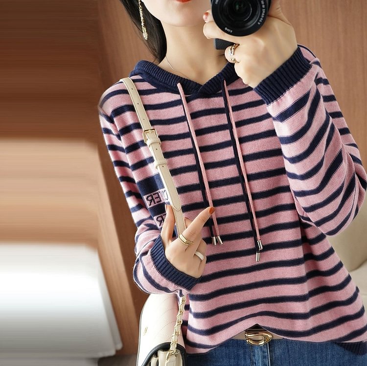 Casual Stripes Cotton-Blend Long Sleeve Sweater
