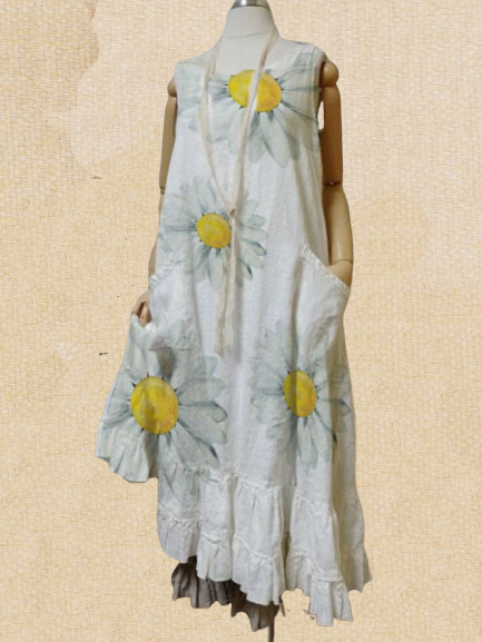 Cotton-Blend Casual Crew Neck Dresses