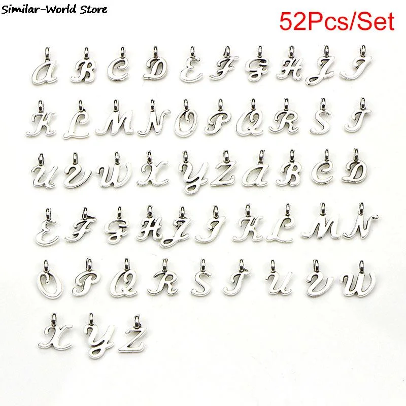 52pcs DIY Jewelry Charms Alphabet A-Z Letters Antique Silver Color Pendants Making DIY Handmade Tibetan Finding Jewelry
