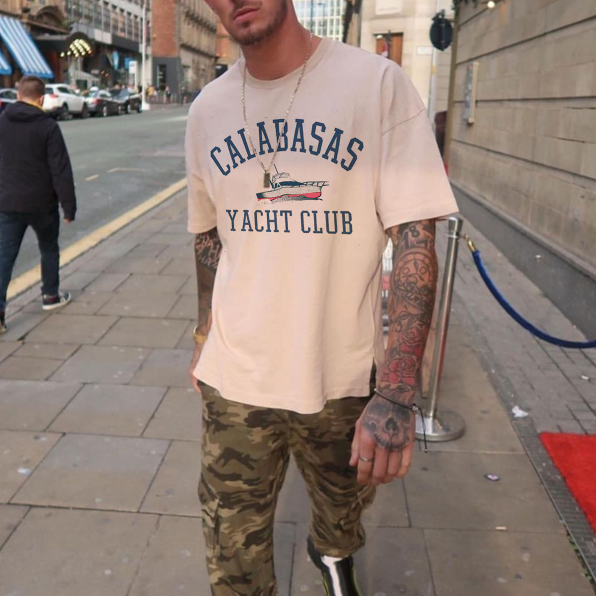 Men's Oversized Vintage Letter Print T-Shirt